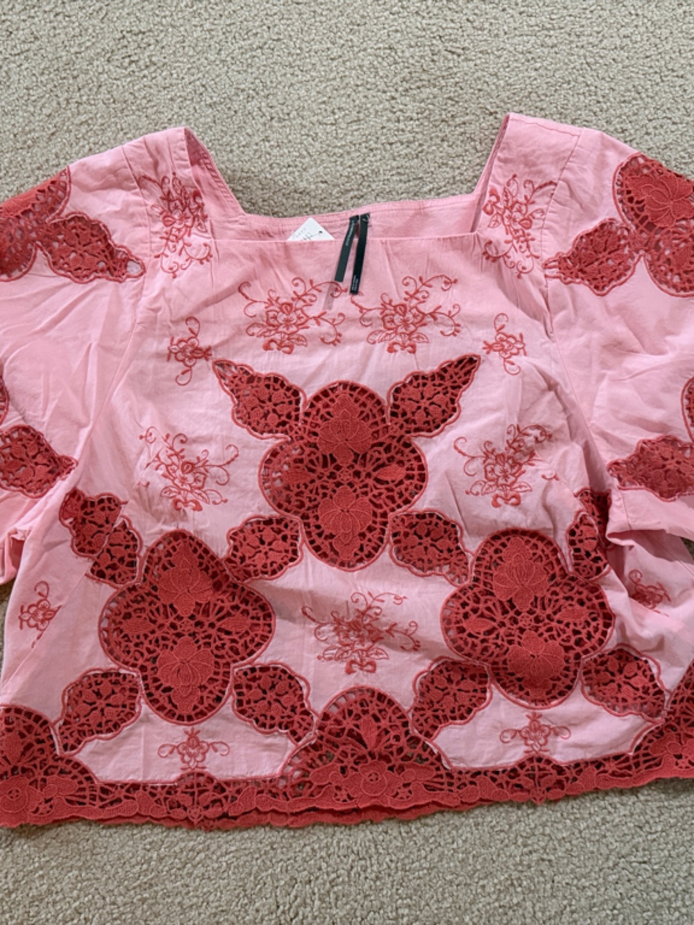 Anthropologie Pink blouse with coral Eyelet Embroidery - Picture 2 of 4